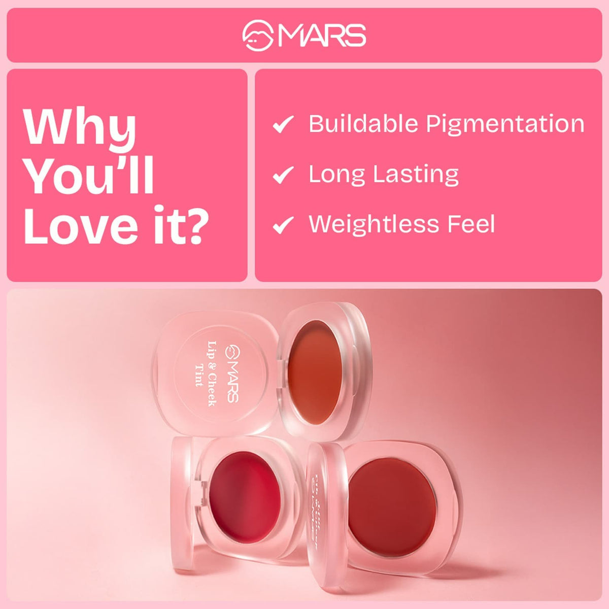 MARS Lip & Cheek Tint for Bold Pop Color (2.8 gm) (04-Ruby Red - Protect Your Energy) | Demi Matte Finish | Dual Function | B