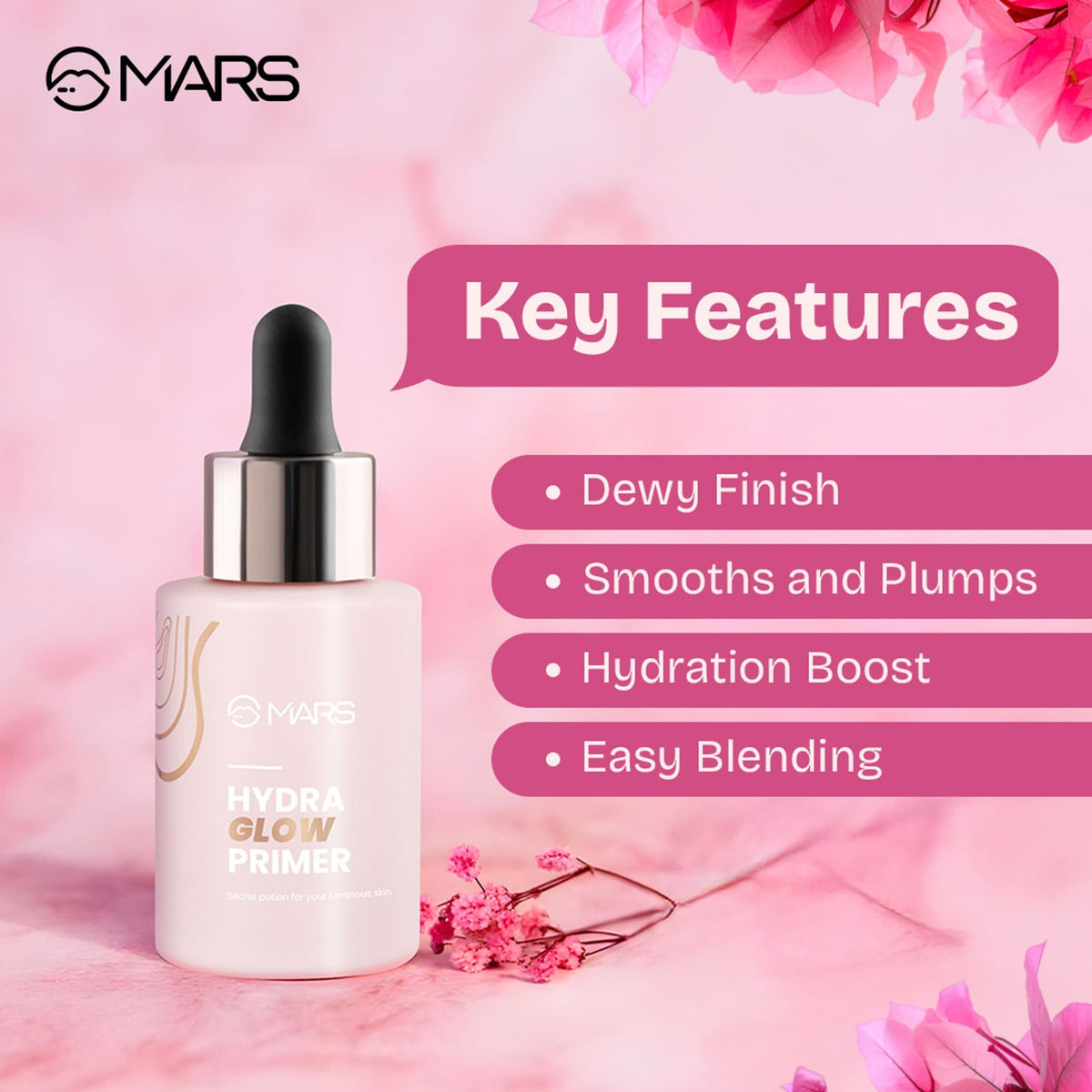 MARS Hydra Glow Primer for Face Makeup (30ml) | Nourishes Skin with Hyaluronic Acid, Argan oil, Aloevera Extract & Chamomile 