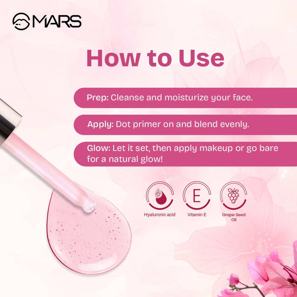 MARS Hydra Glow Primer for Face Makeup (30ml) | Nourishes Skin with Hyaluronic Acid, Argan oil, Aloevera Extract & Chamomile 