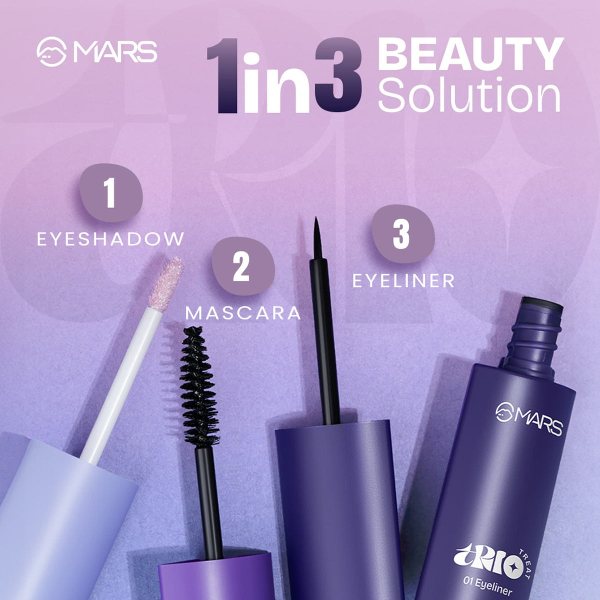 MARS TRIO Treat 3-IN-1 Eye Makeup Kit with Eyeliner, Mascara & Eyeshadow (24.50gm) | Travel Friendly Design | Long-Lasting | 