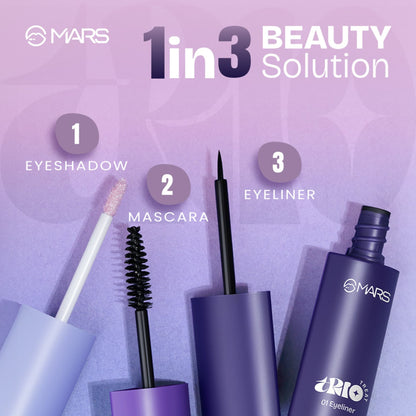 MARS TRIO Treat 3-IN-1 Eye Makeup Kit with Eyeliner, Mascara & Eyeshadow (24.50gm) | Travel Friendly Design | Long-Lasting | 