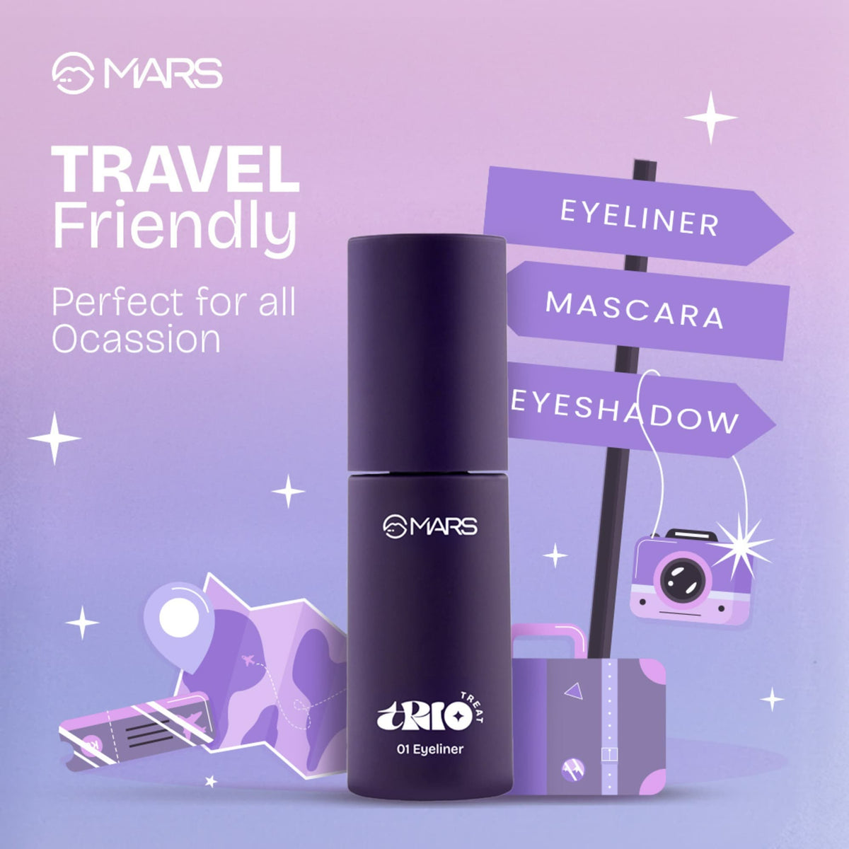 MARS TRIO Treat 3-IN-1 Eye Makeup Kit with Eyeliner, Mascara & Eyeshadow (24.50gm) | Travel Friendly Design | Long-Lasting | 
