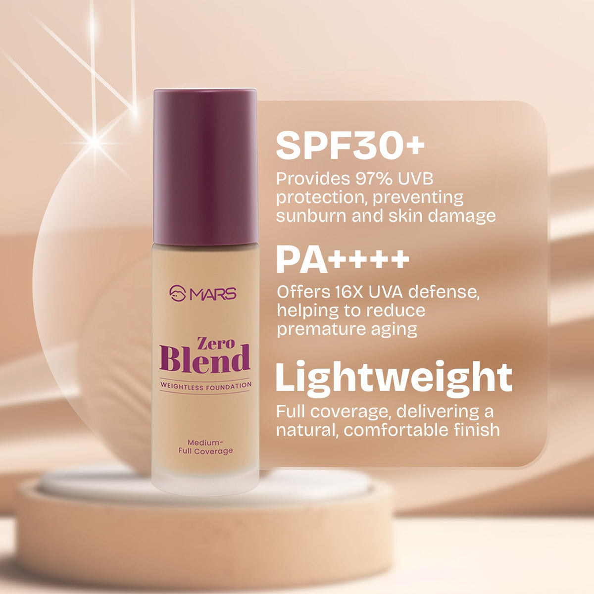 MARS Zero Blend Weightless Foundation for Makeup ( 30ml ) (02-SHELL COCONUT) | Lightweight & Long-Lasting | Matte Finish | Bu