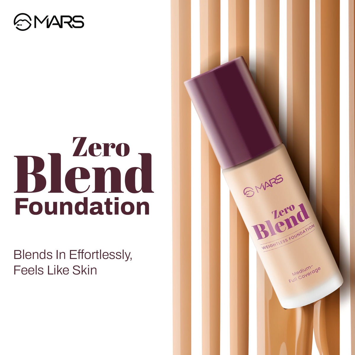 MARS Zero Blend Weightless Foundation for Makeup ( 30ml ) (02-SHELL COCONUT) | Lightweight & Long-Lasting | Matte Finish | Bu