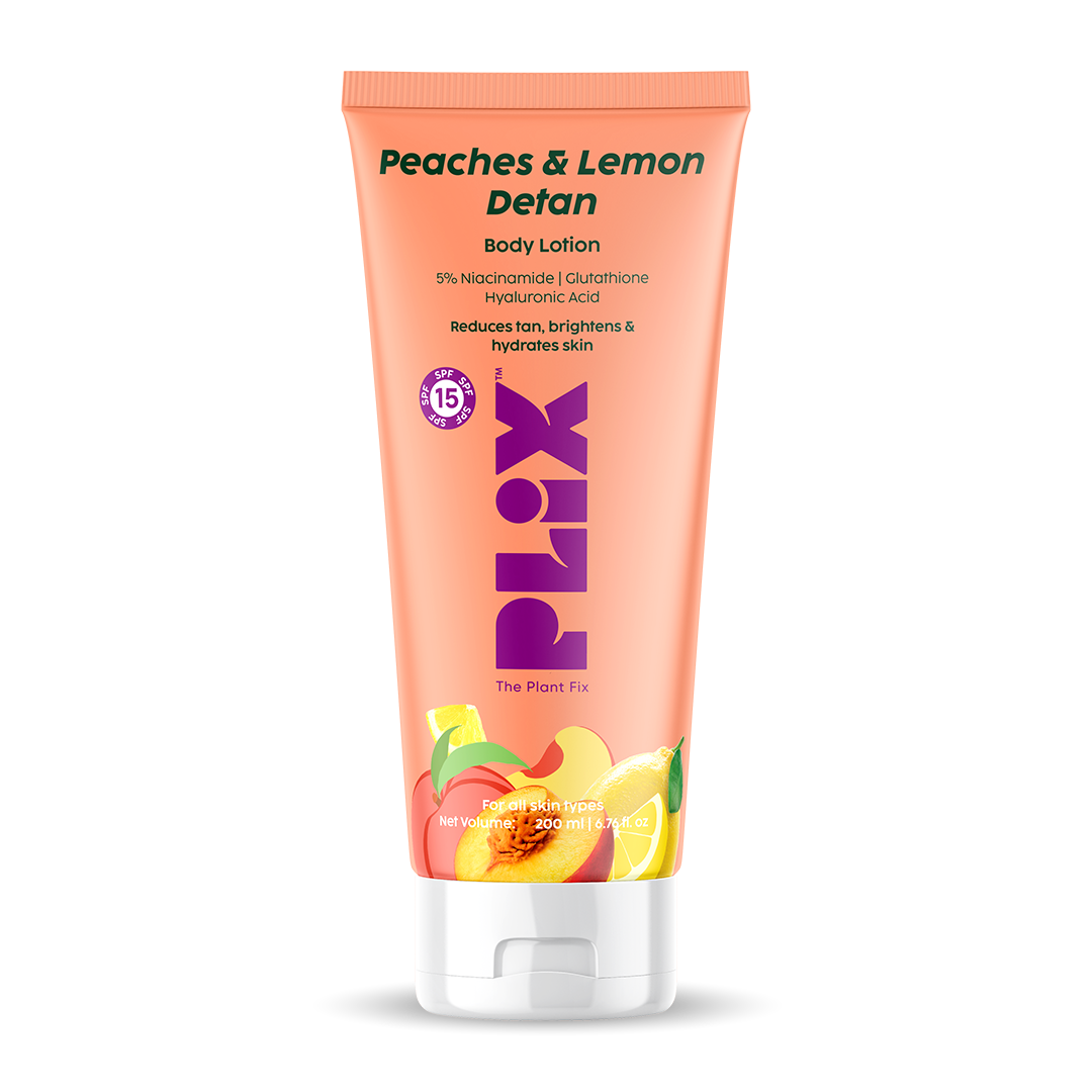 PLIX - The Plant Fix | Peaches & Lemon Detan Body Lotion SPF15 For Tan Reduction, Bright & Hydrated Skin | Non-Sticky, Improv