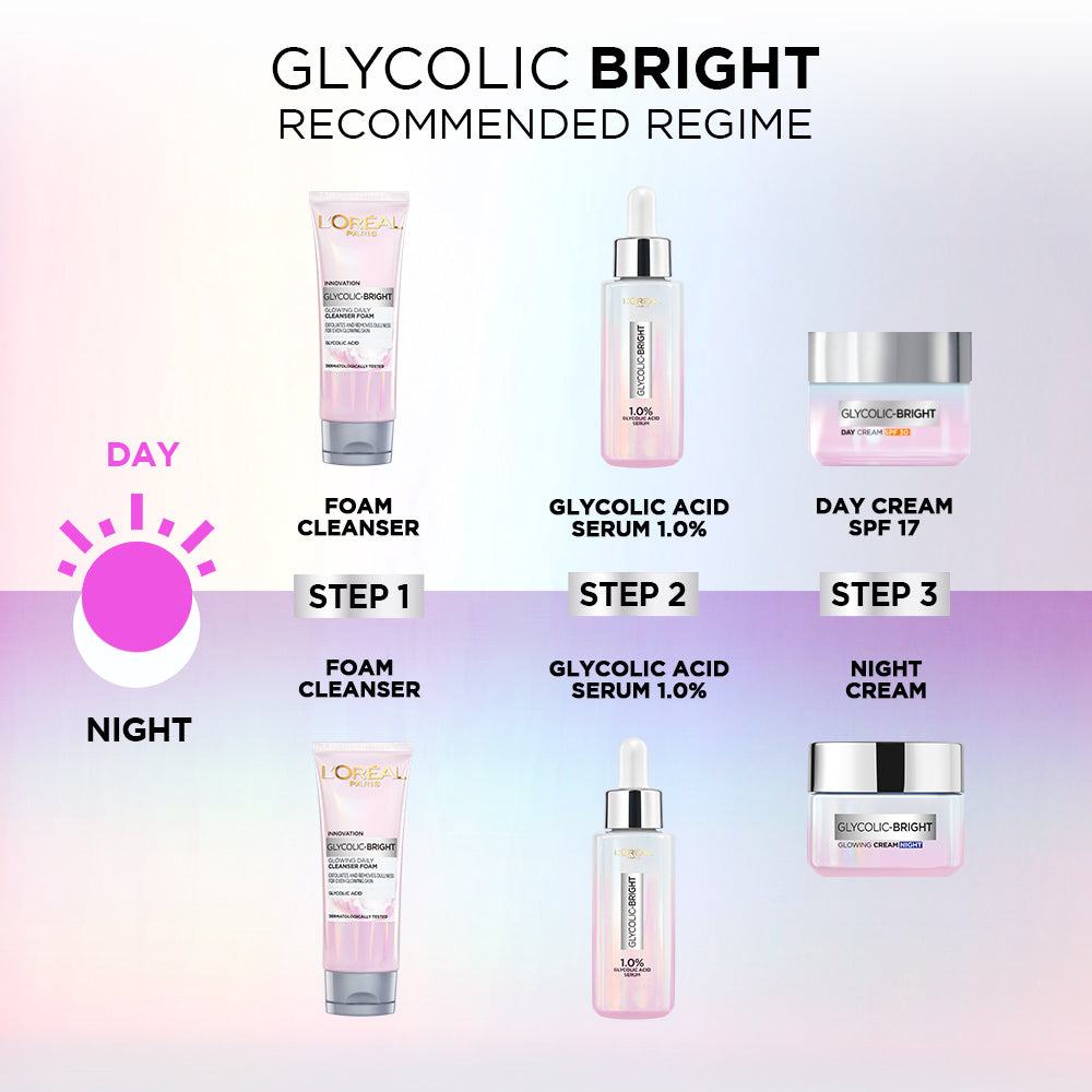 L'Oreal Paris Glycolic Bright Daily Foaming Face Cleanser, 100ml | Glycolic Acid Face Wash for Dull Skin | Daily Glowing Faci