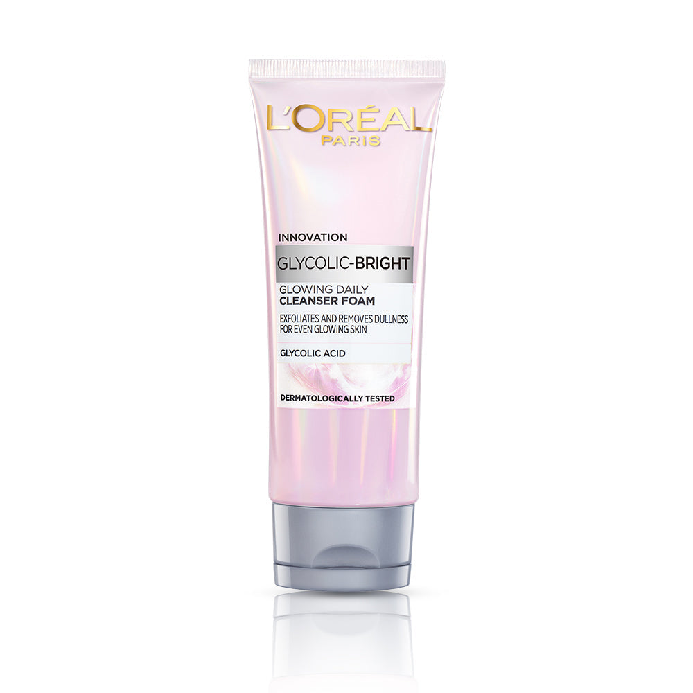 L'Oreal Paris Glycolic Bright Daily Foaming Face Cleanser, 100ml | Glycolic Acid Face Wash for Dull Skin | Daily Glowing Faci