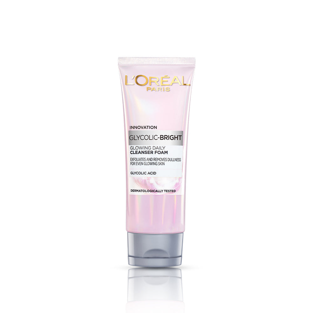 L'Oreal Paris Glycolic Bright Daily Foaming Face Cleanser, 50ml | Glycolic Acid Face Wash for Dull Skin | Daily Glowing Facia