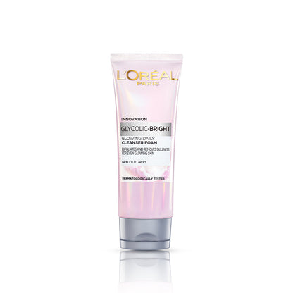 L'Oreal Paris Glycolic Bright Daily Foaming Face Cleanser, 50ml | Glycolic Acid Face Wash for Dull Skin | Daily Glowing Facia
