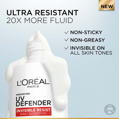 Lâ€™Oreal Paris Uv Defender Invisible Resist Daily Sunscreen SPF50+ PA++++ Lightweight, 50 ml