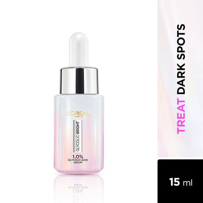 L'Oreal Paris Glycolic Bright Skin Brightening Serum, 15ml | 1% Glycolic Acid Serum for Dark Spots, Pigmentation & Uneven Ski