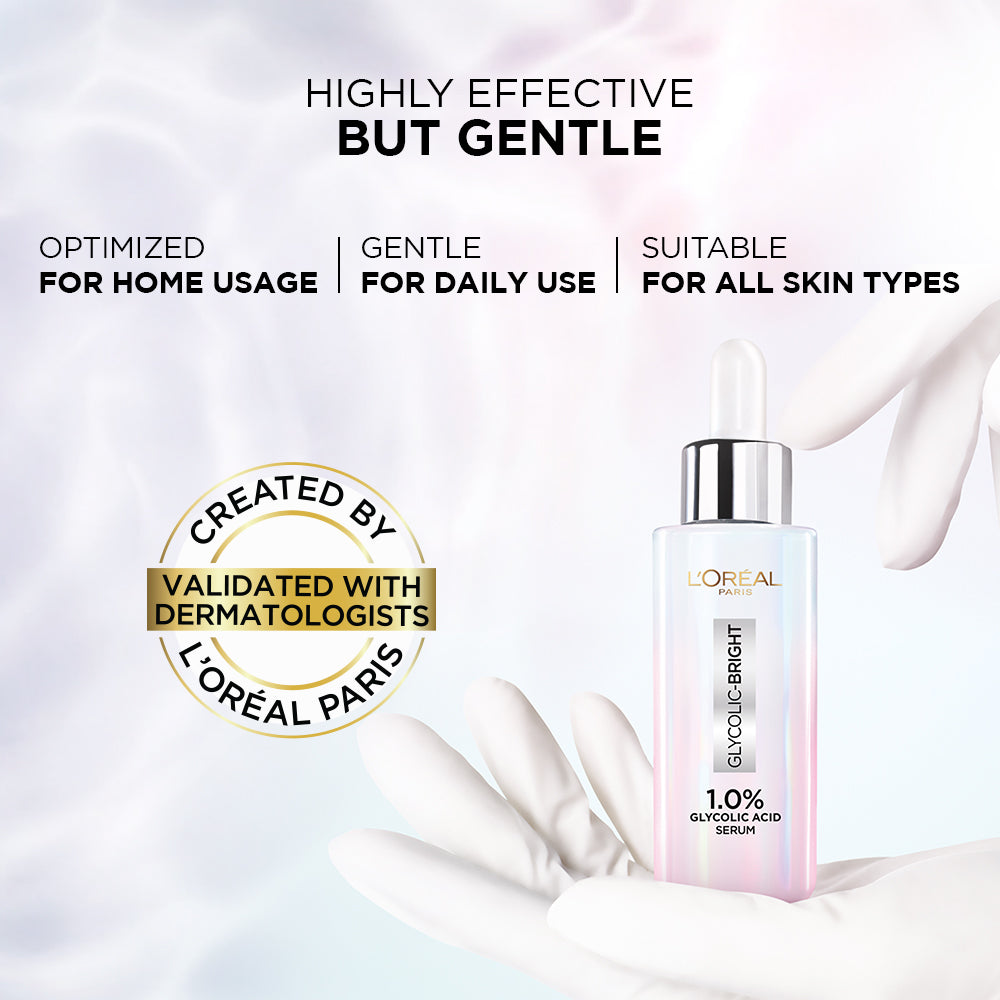 L'Oreal Paris Glycolic Bright Skin Brightening Serum, 15ml | 1% Glycolic Acid Serum for Dark Spots, Pigmentation & Uneven Ski