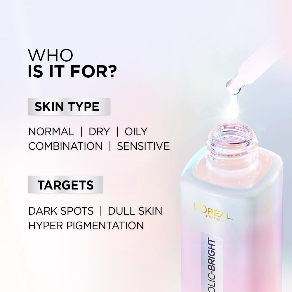 L'Oreal Paris Glycolic Bright Skin Brightening Serum, 15ml | 1% Glycolic Acid Serum for Dark Spots, Pigmentation & Uneven Ski