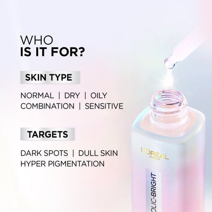 L'Oreal Paris Glycolic Bright Skin Brightening Serum, 15ml | 1% Glycolic Acid Serum for Dark Spots, Pigmentation & Uneven Ski