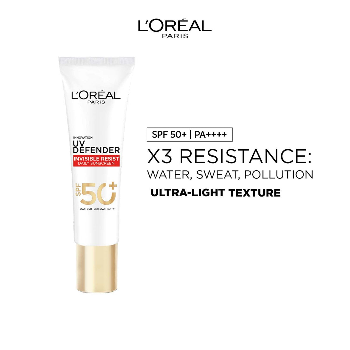 Lâ€™Oreal Paris Uv Defender Invisible Resist Daily Sunscreen SPF50+ PA++++ Lightweight, 30 ml