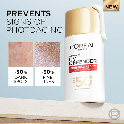 Lâ€™Oreal Paris Uv Defender Invisible Resist Daily Sunscreen SPF50+ PA++++ Lightweight, 30 ml