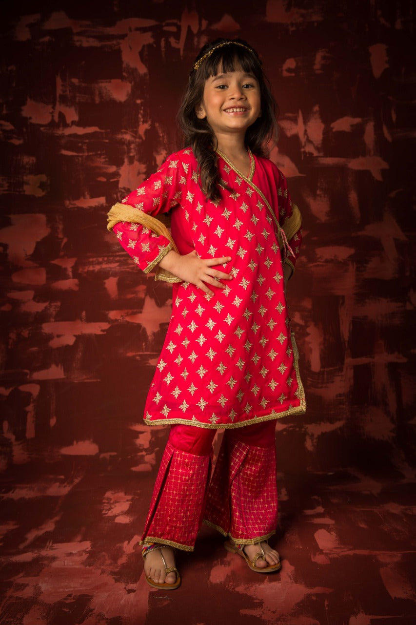Komal's KDD-01300 | Shocking Pink | Formal 3 Piece Suit | Polyester Crinkle