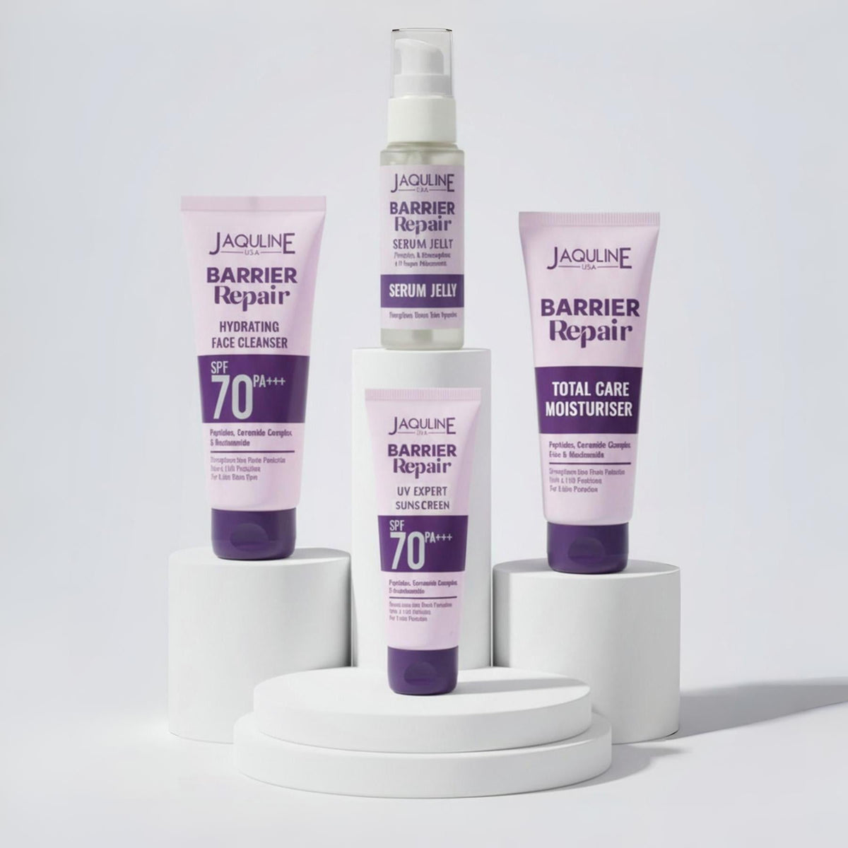 JAQULINE USA Barrier Repair Total Skin Care Kit | Serum Jelly, Sunscreen, Gentle Face Cleanser, Total Care Moisturiser | Stre