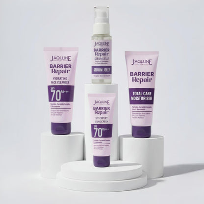 JAQULINE USA Barrier Repair Total Skin Care Kit | Serum Jelly, Sunscreen, Gentle Face Cleanser, Total Care Moisturiser | Stre