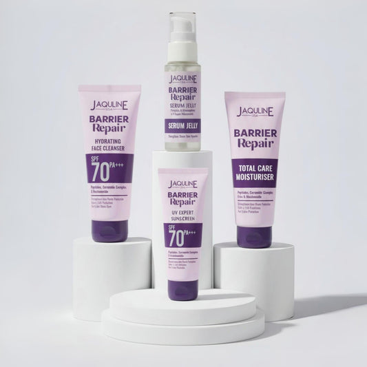 JAQULINE USA Barrier Repair Total Skin Care Kit | Serum Jelly, Sunscreen, Gentle Face Cleanser, Total Care Moisturiser | Stre