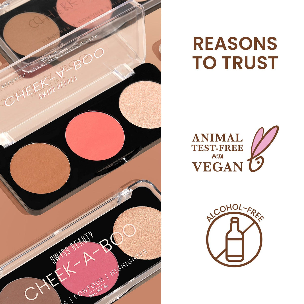 Cheek-A-Boo 3-in-1 Face Palette with Blusher , Contour and Highlighter