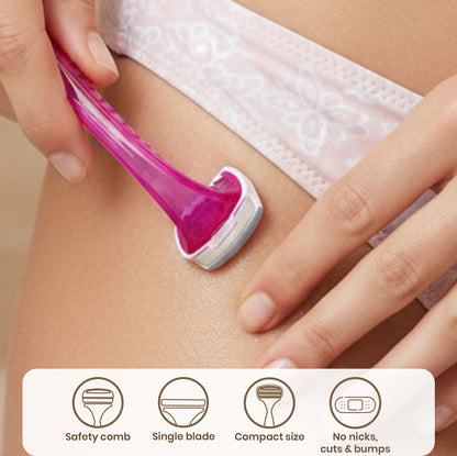 JAQULINE USA Bikini Razor for Women, Safe Intimate Hair Trimmer with Comb, Pack of 2