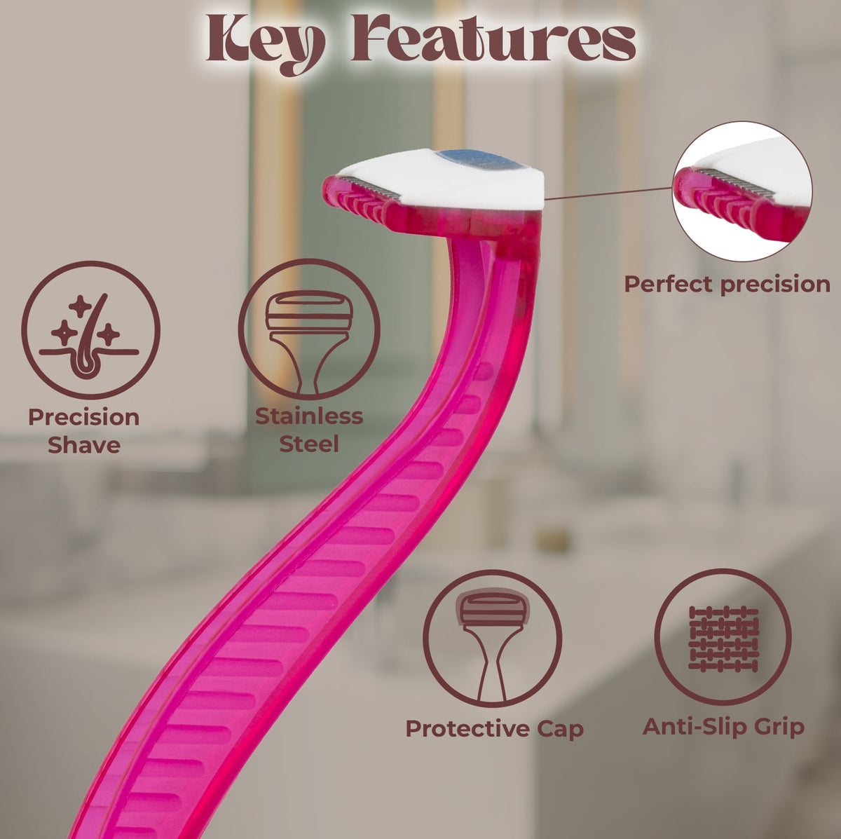 JAQULINE USA Bikini Razor for Women, Safe Intimate Hair Trimmer with Comb, Pack of 2