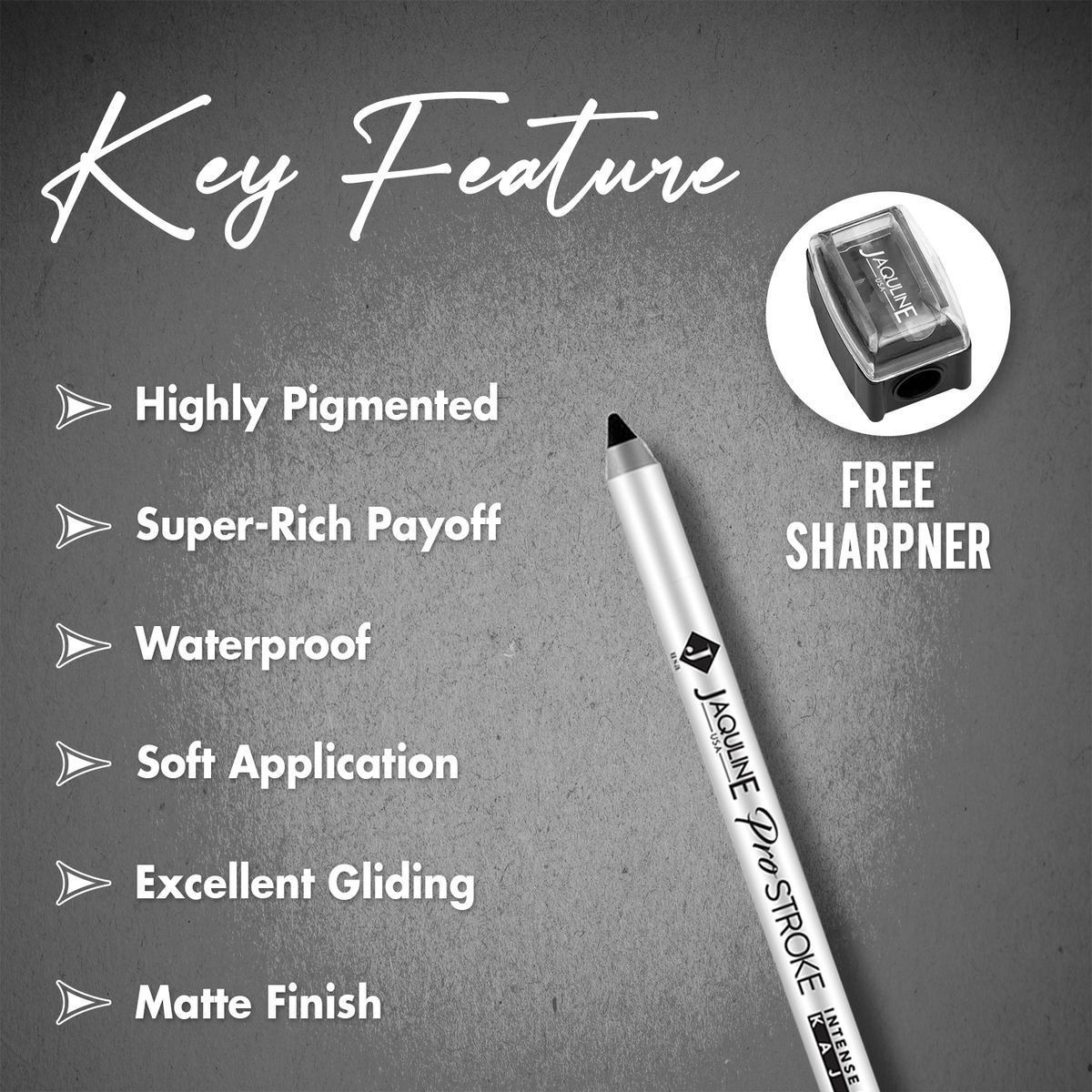 Jaquline USA Pro Stroke Intense Gel Kajal and Sharpener 1.2 g