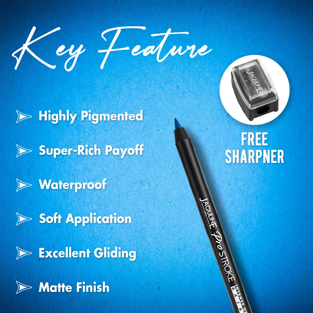 Jaquline USA Pro Stroke Intense Gel Kajal Classic Blue 1.2g|Smudge Proof |Long Lasting |Waterproof| Enriched with Vitamin E