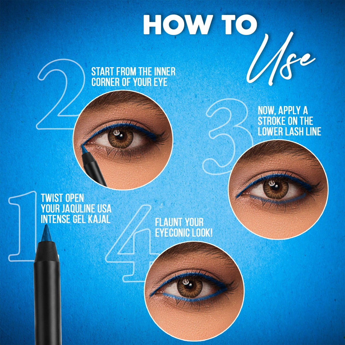 Jaquline USA Pro Stroke Intense Gel Kajal Classic Blue 1.2g|Smudge Proof |Long Lasting |Waterproof| Enriched with Vitamin E