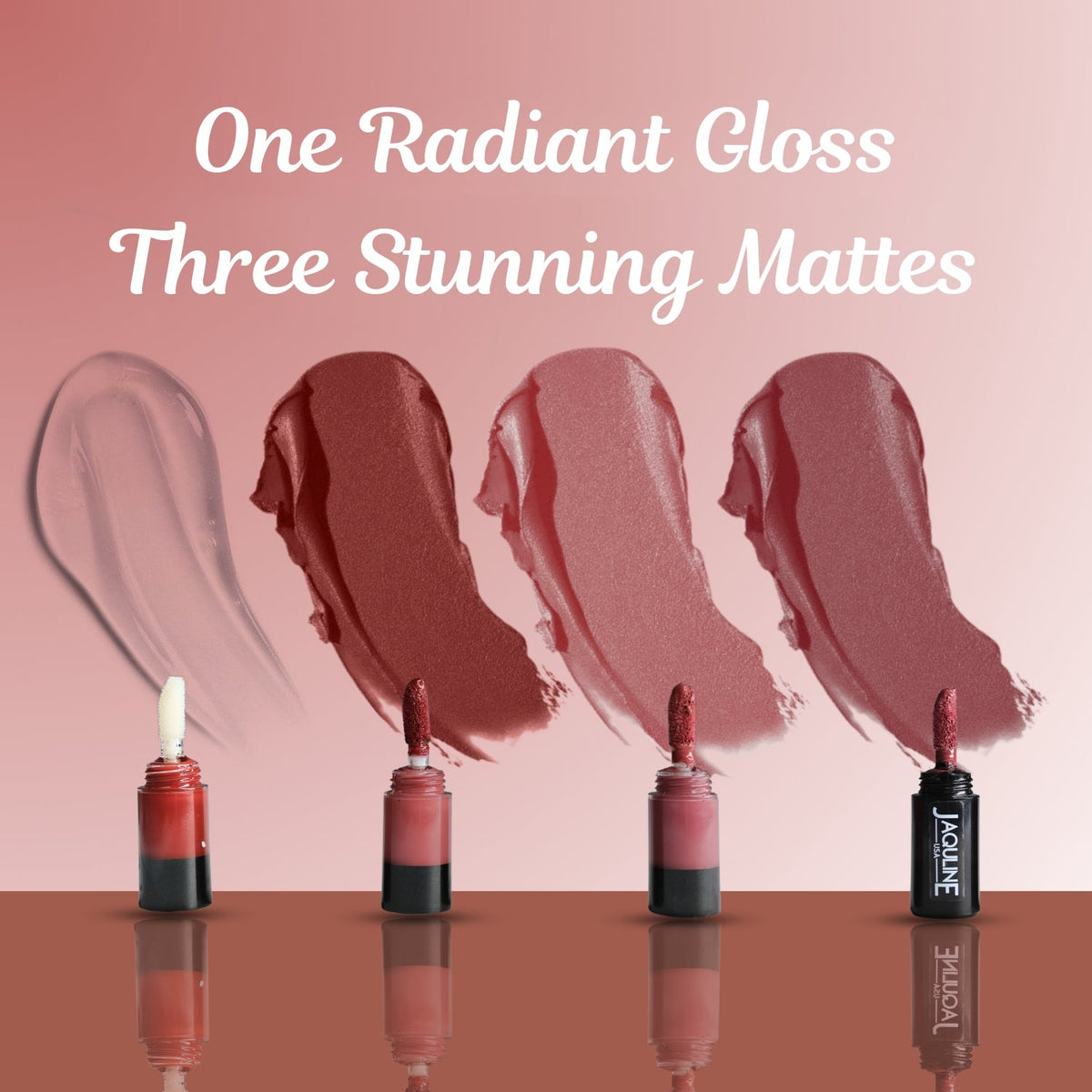 Jaquline USA Stack Attack 4 in 1 Liquid Lipstick-Boss Bold (Bold Pink+ Bold Brown+ Bold Red+ Transparent Gloss) 4ml |Light We