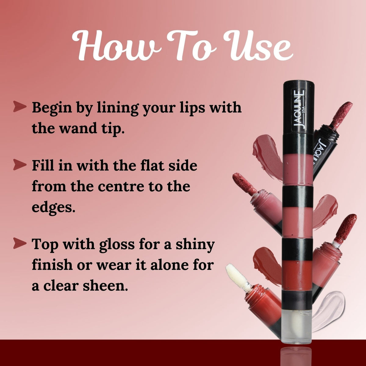 Jaquline USA Stack Attack 4 in 1 Liquid Lipstick-Boss Bold (Bold Pink+ Bold Brown+ Bold Red+ Transparent Gloss) 4ml |Light We