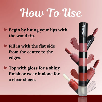 Jaquline USA Stack Attack 4 in 1 Liquid Lipstick-Boss Bold (Bold Pink+ Bold Brown+ Bold Red+ Transparent Gloss) 4ml |Light We