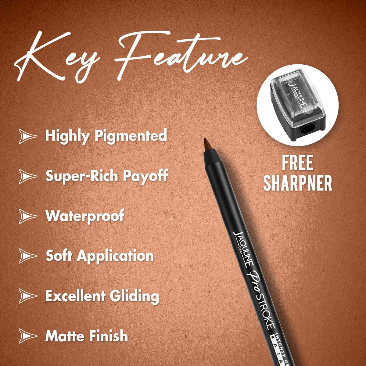 Jaquline USA Pro Stroke Intense Gel Kajal Super Brown 1.2 g |Smudge Proof |Long Lasting |Waterproof| Enriched with Vitamin E