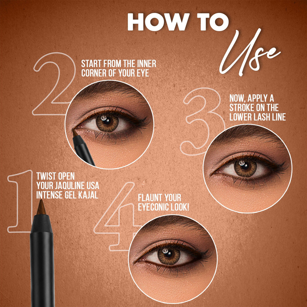 Jaquline USA Pro Stroke Intense Gel Kajal Super Brown 1.2 g |Smudge Proof |Long Lasting |Waterproof| Enriched with Vitamin E