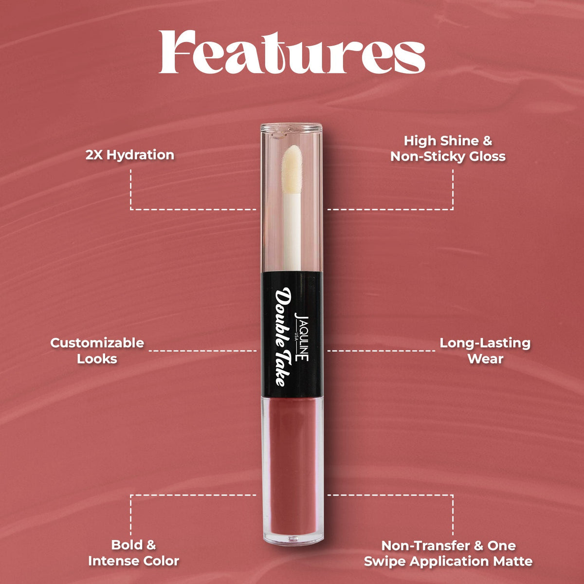 Jaquline USA Double Take Matte & Gloss Lipstick (6.5 ml) Cocoa Drizzle 01, Long-Lasting & Non-Transfer