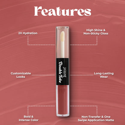 Jaquline USA Double Take Matte & Gloss Lipstick (6.5 ml) Cocoa Drizzle 01, Long-Lasting & Non-Transfer