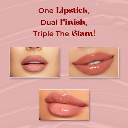 Jaquline USA Double Take Matte & Gloss Lipstick (6.5 ml) Cocoa Drizzle 01, Long-Lasting & Non-Transfer