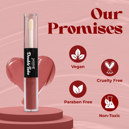 Jaquline USA Double Take Matte & Gloss Lipstick (6.5 ml) Cocoa Drizzle 01, Long-Lasting & Non-Transfer