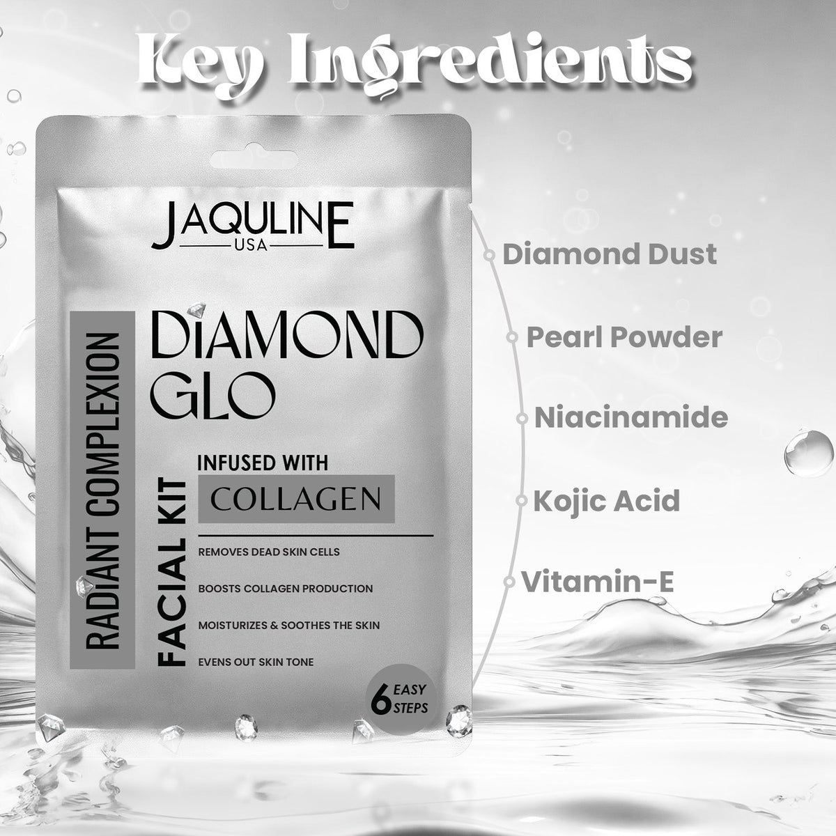 Jaquline USA Diamond GLO Facial Kit Radiance, Hydration & Youthful Glow (42 g)