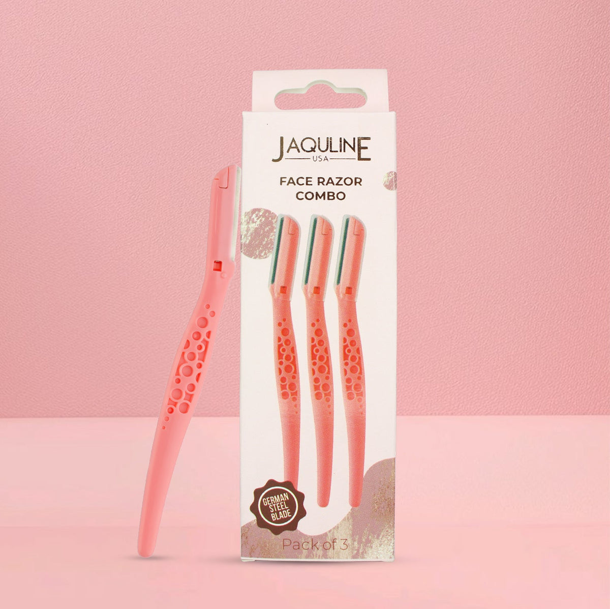 JAQULINE USA Face Razor for Women, Facial Hair & Peach Fuzz Remover, Pack of 3