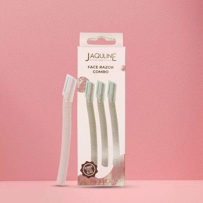 JAQULINE USA Face Razor for Women, Dermaplaning Tool for Eyebrows & Peach Fuzz, Pack of 3
