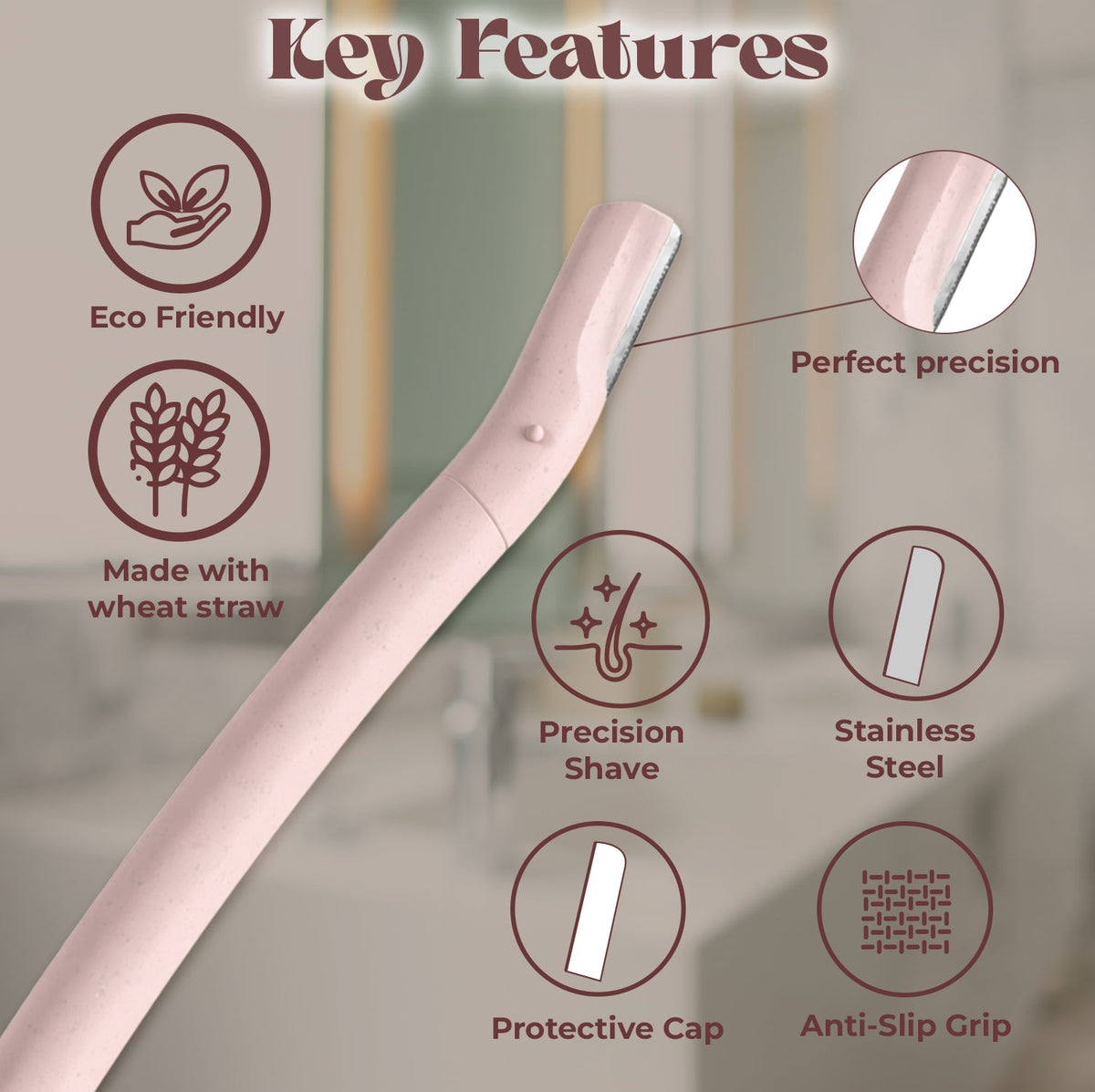 JAQULINE USA Face Razor for Women, Dermaplaning Tool for Eyebrows & Peach Fuzz, Pack of 3