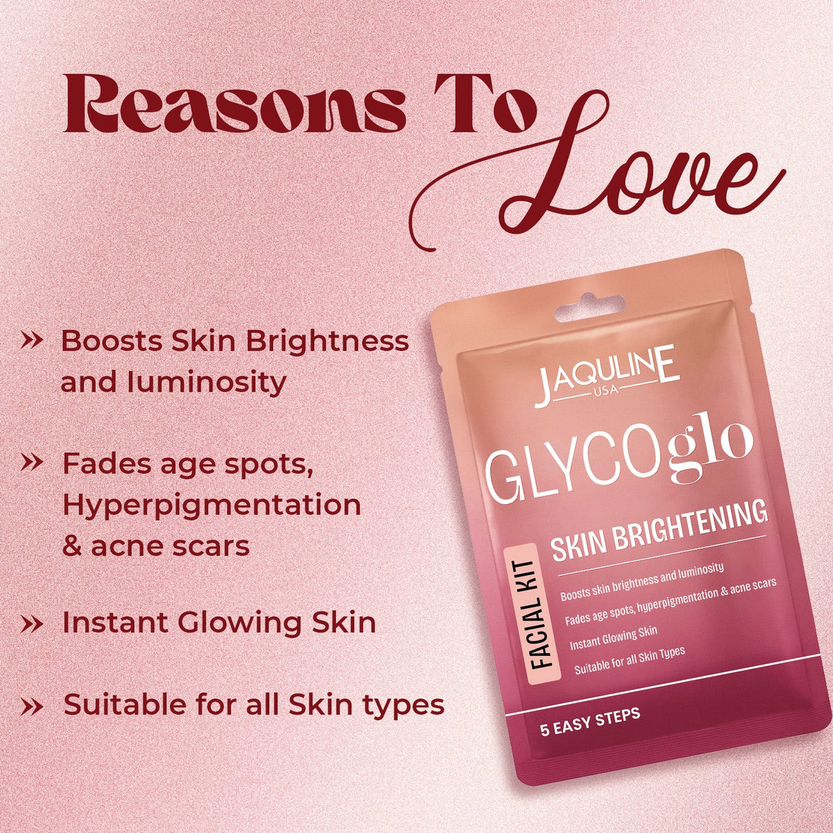 Jaquline USA Radiance GLO Glycolic Facial KIT With Aloe vera Extract & Glycerine to Improves Skin Texture | Suitable for all 