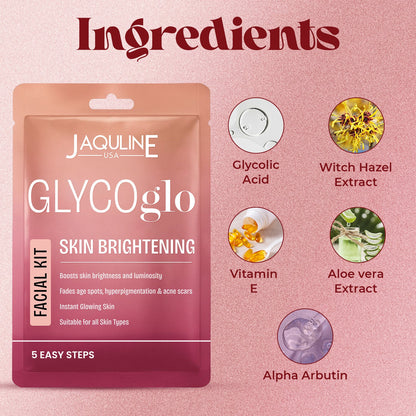 Jaquline USA Radiance GLO Glycolic Facial KIT With Aloe vera Extract & Glycerine to Improves Skin Texture | Suitable for all 