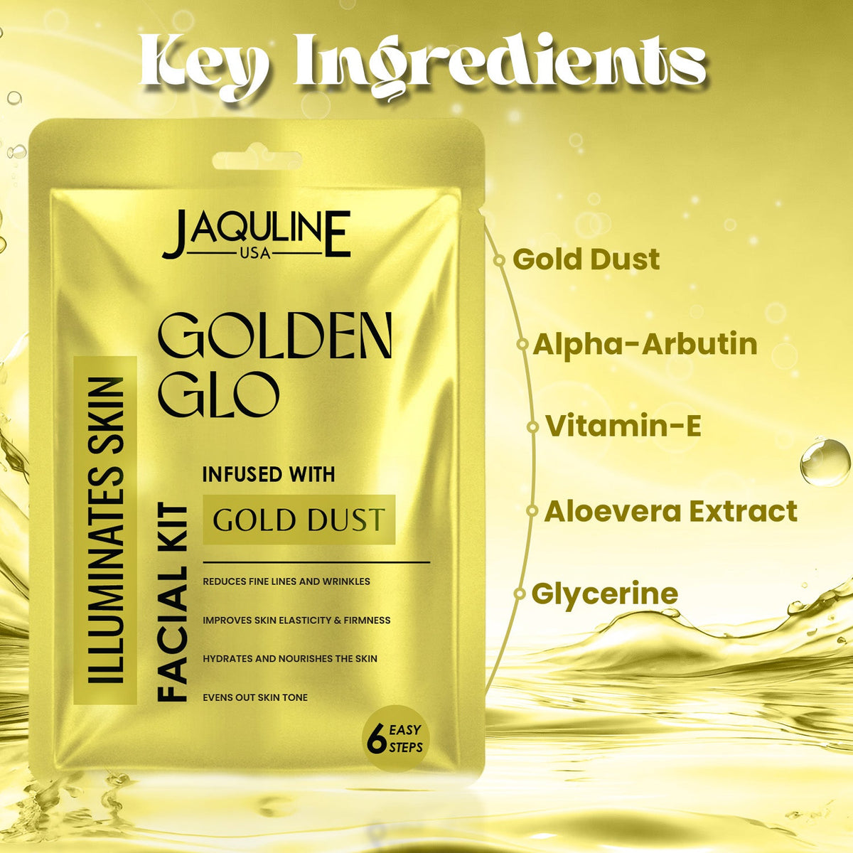 Jaquline USA Golden Glo Gold Dust Facial Kit Brightening & Anti-Ageing Care (42g)