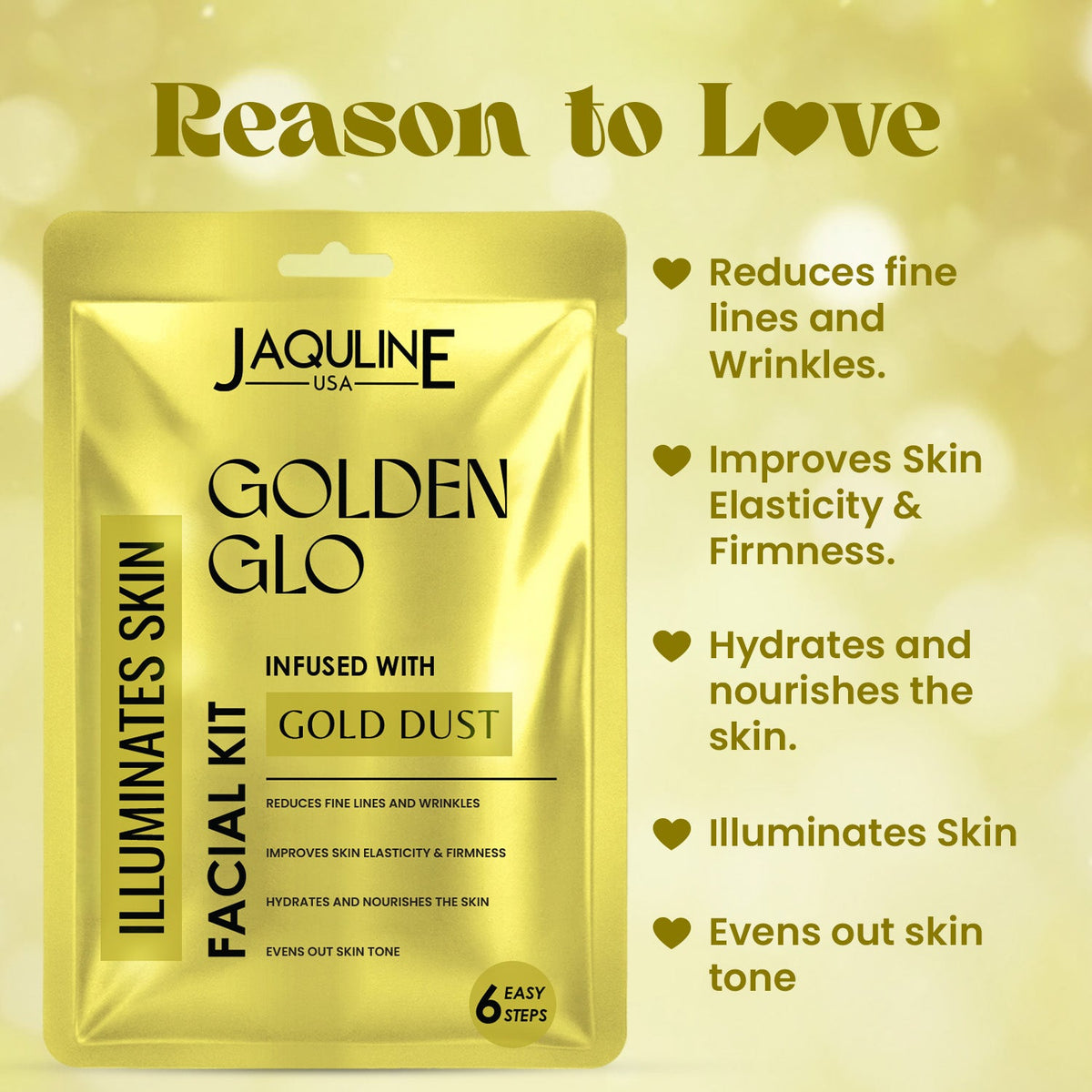 Jaquline USA Golden Glo Gold Dust Facial Kit Brightening & Anti-Ageing Care (42g)