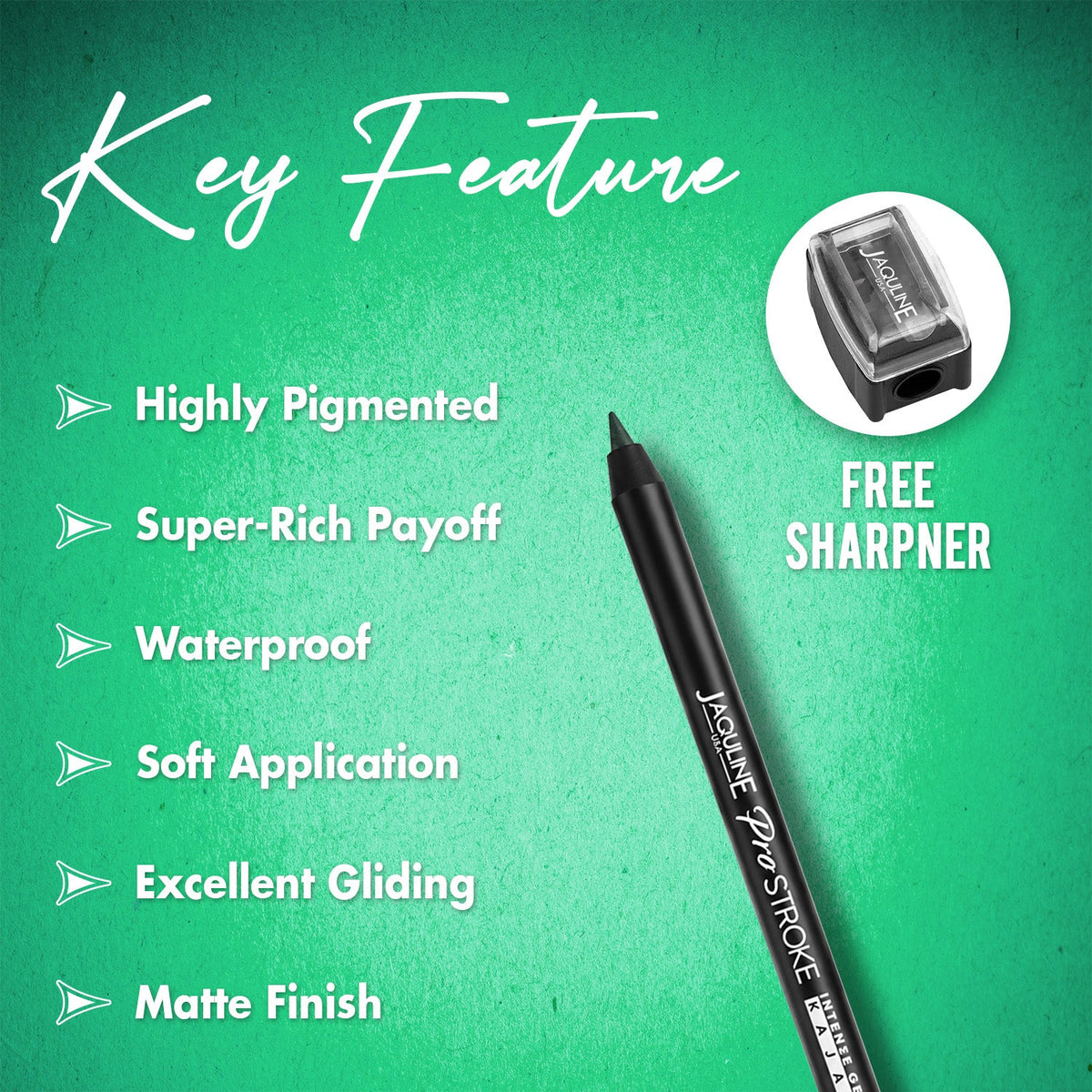 Jaquline USA Pro Stroke Intense Gel Kajal Jade Green 1.2 g |Smudge Proof |Long Lasting |Waterproof| Enriched with Vitamin E