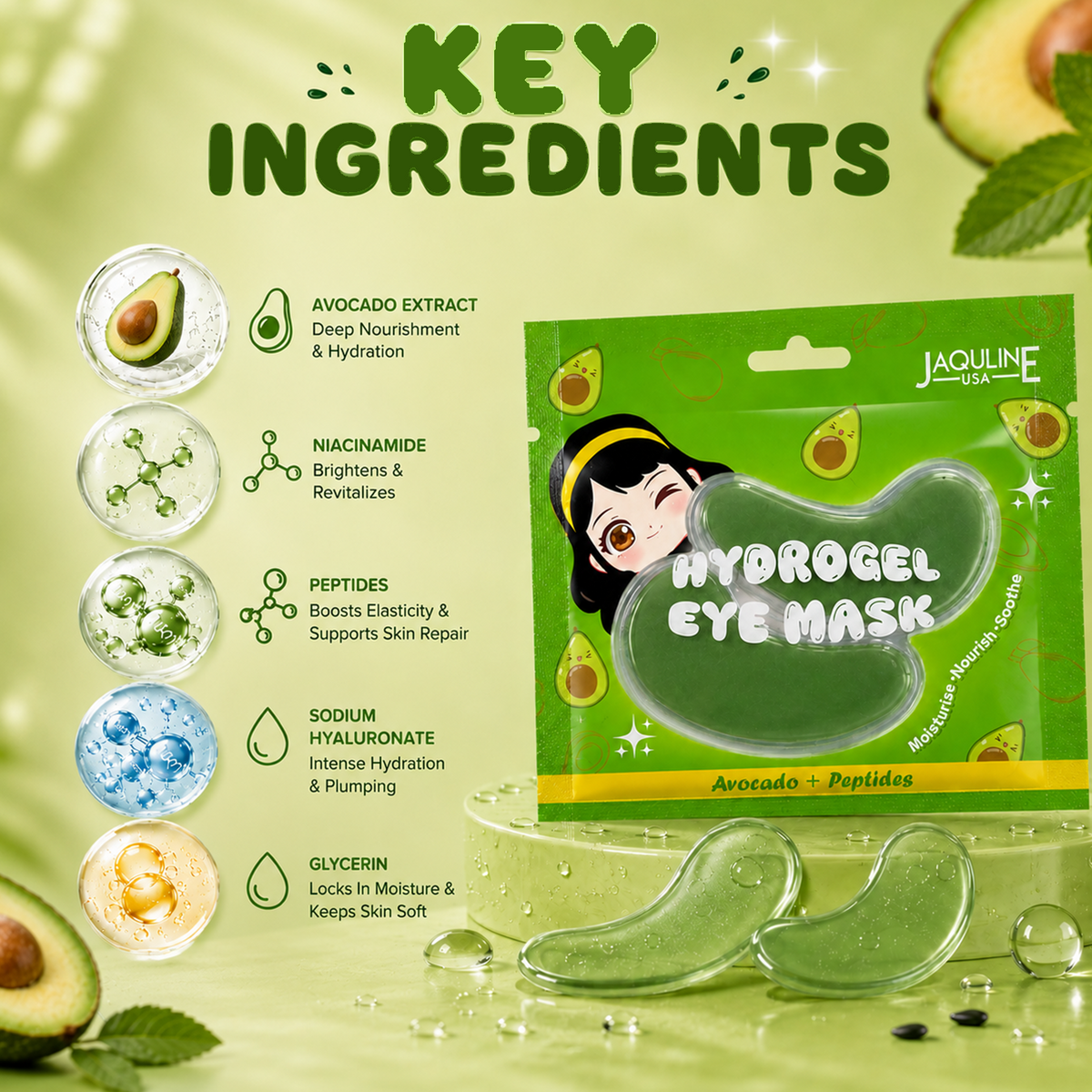 Jaquline USA Avocado + Peptides Hydrogel Eye Mask - 2 N