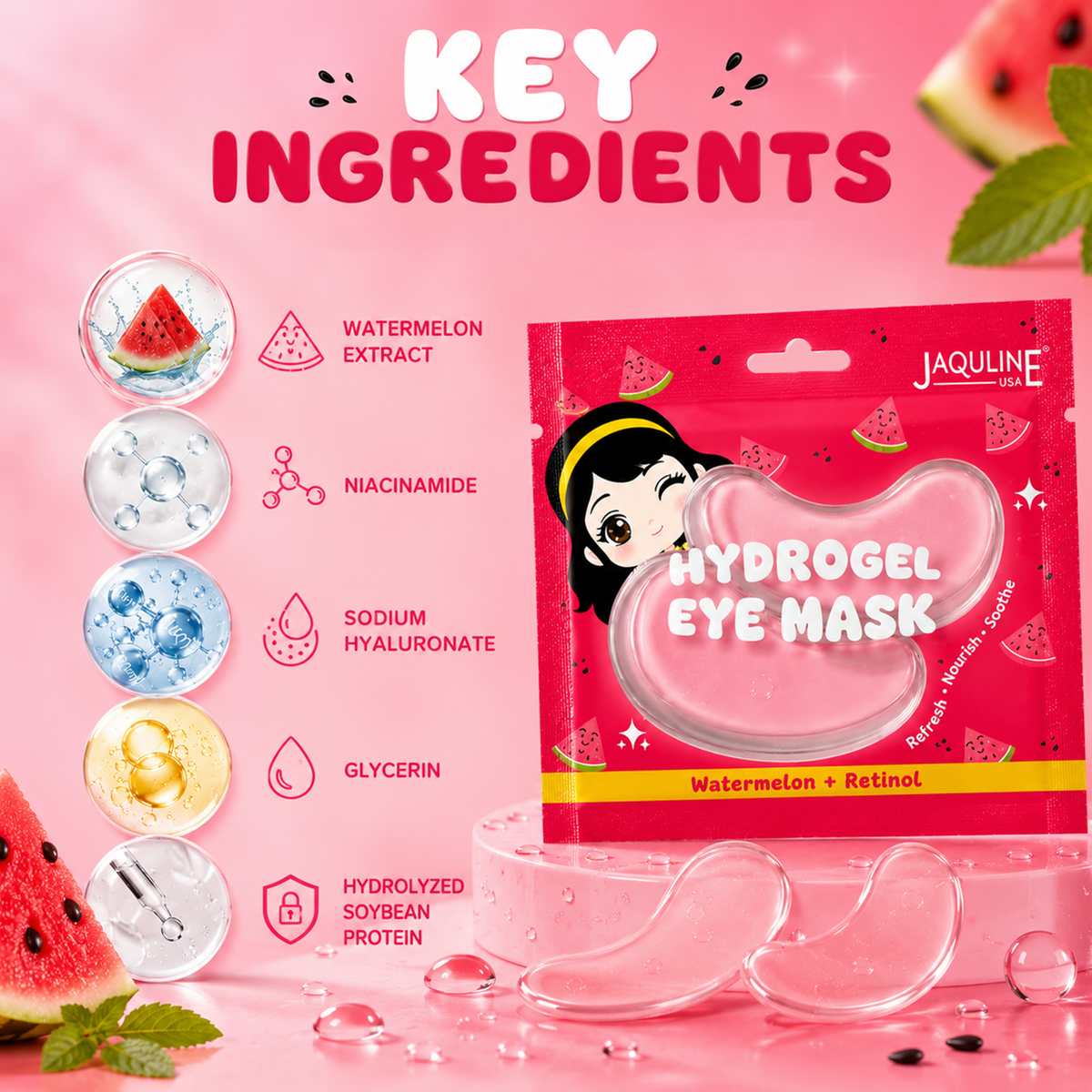 Jaquline USA Watermelon + Retinol Hydrogel Eye Mask - 2 N